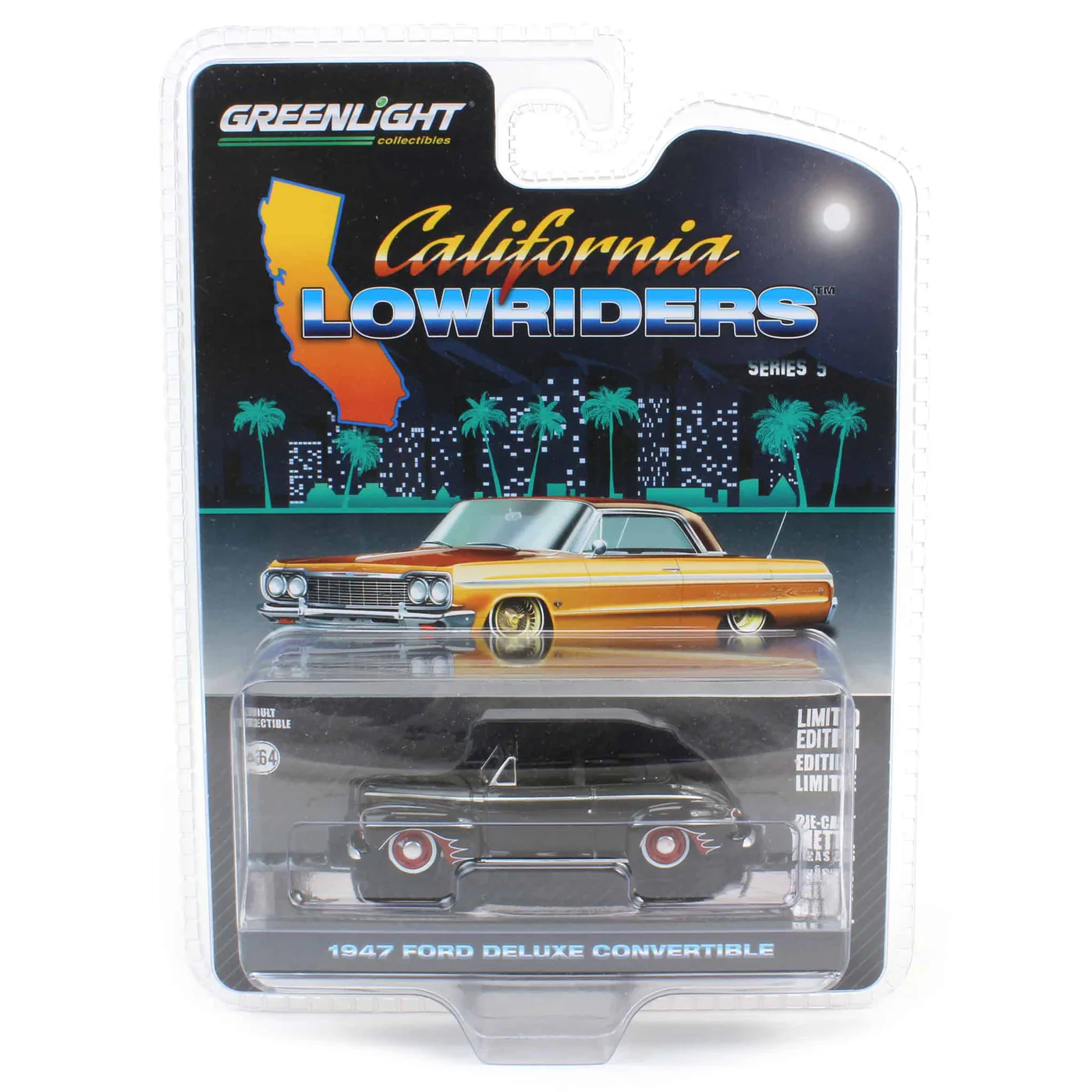 Greenlight - Greenlight 1/64 California Lowriders Series 5 - 1947 Ford Deluxe Convertible – Black and Red Solid Pack 63060-A