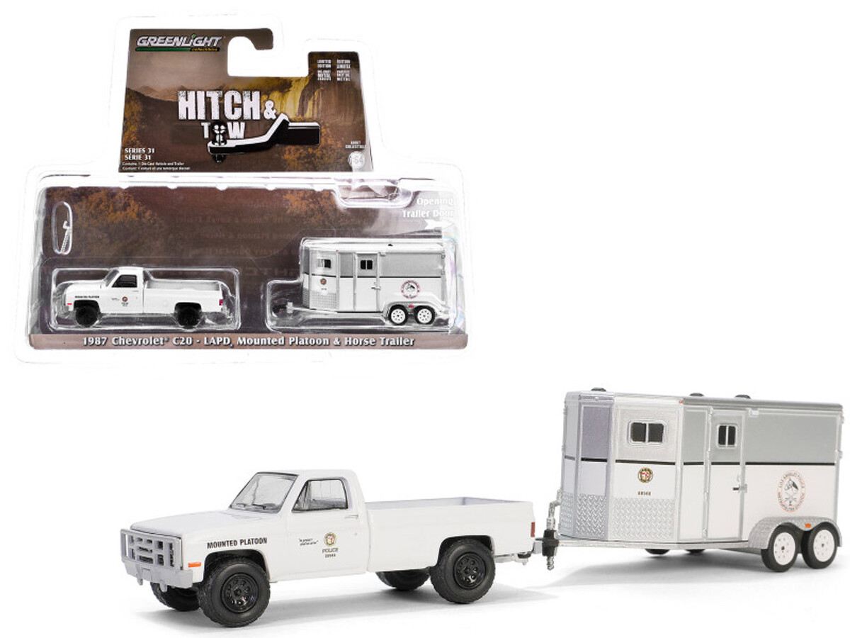 Greenlight - Greenlight 1/64 Hitch & Tow Series 31 - LAPD Search and Rescue - 1987 Chevrolet C20 with Mounted Platoon Horse Trailer 32310-C Greenlight - Greenlight 1/64 Hitch & Tow Series 31 - LAPD Search and Rescue - 1987 Chevrolet C20 with Mounted Platoon Horse Trailer 32310-C