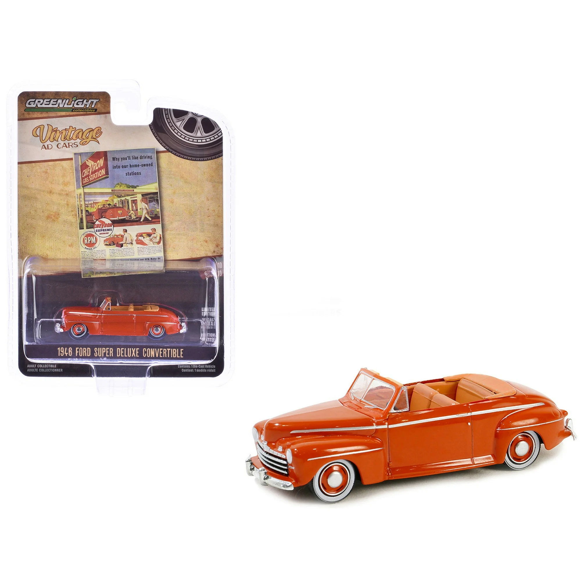 Greenlight - Greenlight 1/64 Vintage Ad Cars Series 10- 1946 Ford Super Deluxe Convertible 39140-A