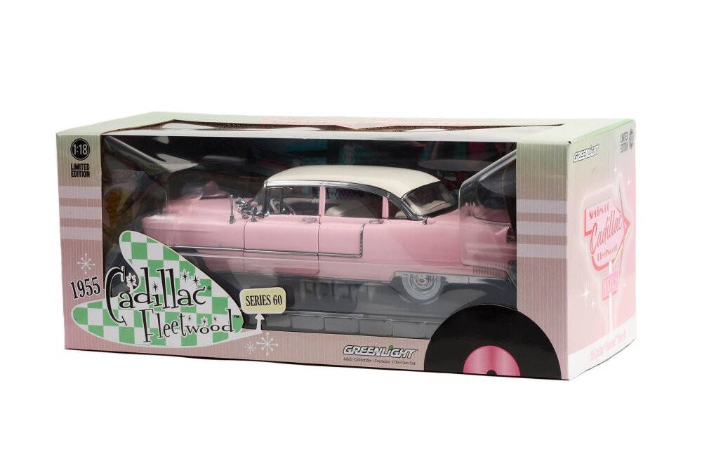 Greenlight 1:18 1955 Cadillac Fleetwood Series 60 - Pink with White Roof 13648
