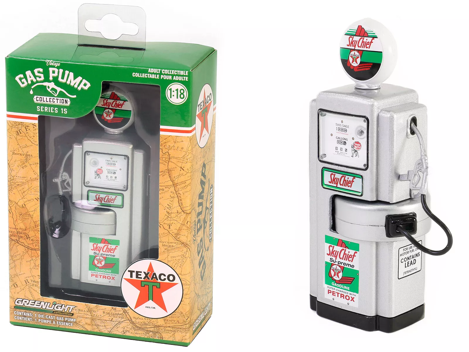 Greenlight 1/18 Vintage Gas Pumps Series 15 - Texaco Sky Chief Supreme - 1948 Wayne 100-A Gas Pump 14150-B