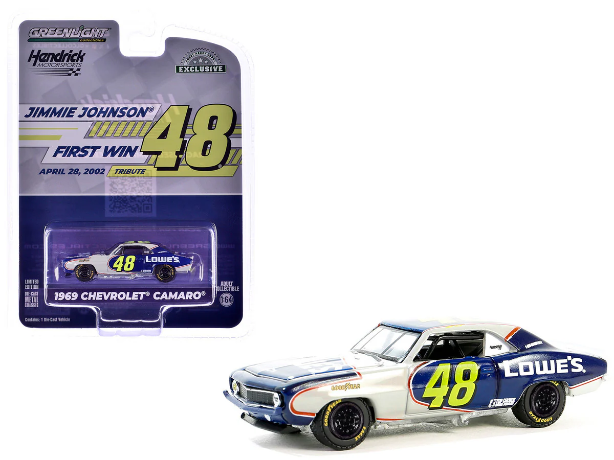 Greenlight 1/64 1969 Chevrolet Camaro - Jimmie Johnson / Hendrick Motorsports First Win Tribute April 28, 2002 - San Bernardino County, CA 30493