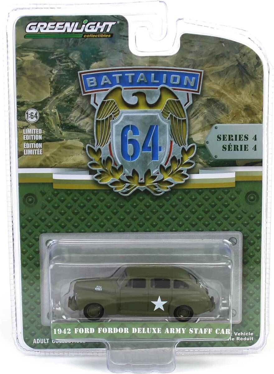 Greenlight 1/64 Battalion 64 Series 4 -1942 Ford Fordor Deluxe Army Staff Car 61040-A