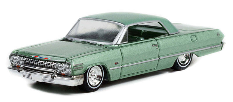 Greenlight 1/64 California Lowriders Series 1 - 1963 Chevrolet Impala Lowrider - Custom Light Green Solid Pack 63010-B