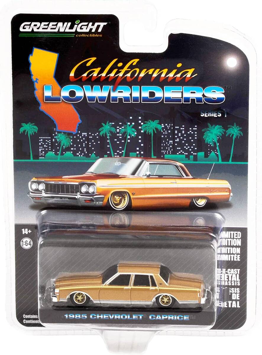 Greenlight 1/64 California Lowriders Series 1 - 1985 Chevrolet Caprice Lowrider - Custom Gold Solid Pack 63010-C