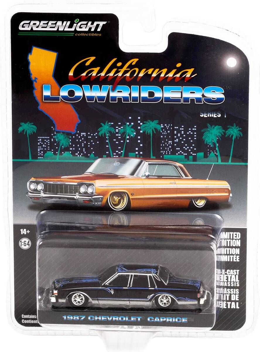 Greenlight 1/64 California Lowriders Series 1 - 1987 Chevrolet Caprice Lowrider - Custom Black Solid Pack 63010-D