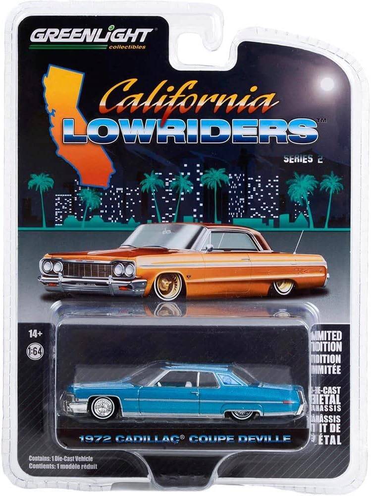 Greenlight 1/64 California Lowriders Series 2- 1972 Caddy Coupe deVille - Custom Light Blue 63030-E