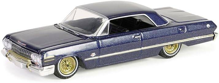 Greenlight 1/64 California Lowriders Series 5 - 1963 Chevrolet Impala – Dark Blue and Gold Solid Pack 63060-C