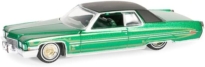 Greenlight 1/64 California Lowriders Series 5 - 1971 Cadillac Coupe DeVille – Green and Gold Solid Pack 63060-E - Thumbnail