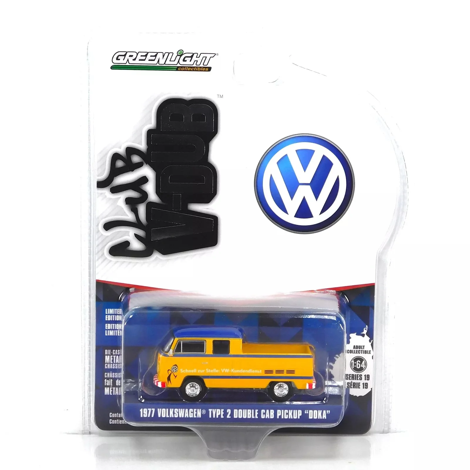 Greenlight 1/64 Club Vee-Dub Series 19- 1977 Volkswagen Type 2 Double Cab Pickup “Doka” 36100-D