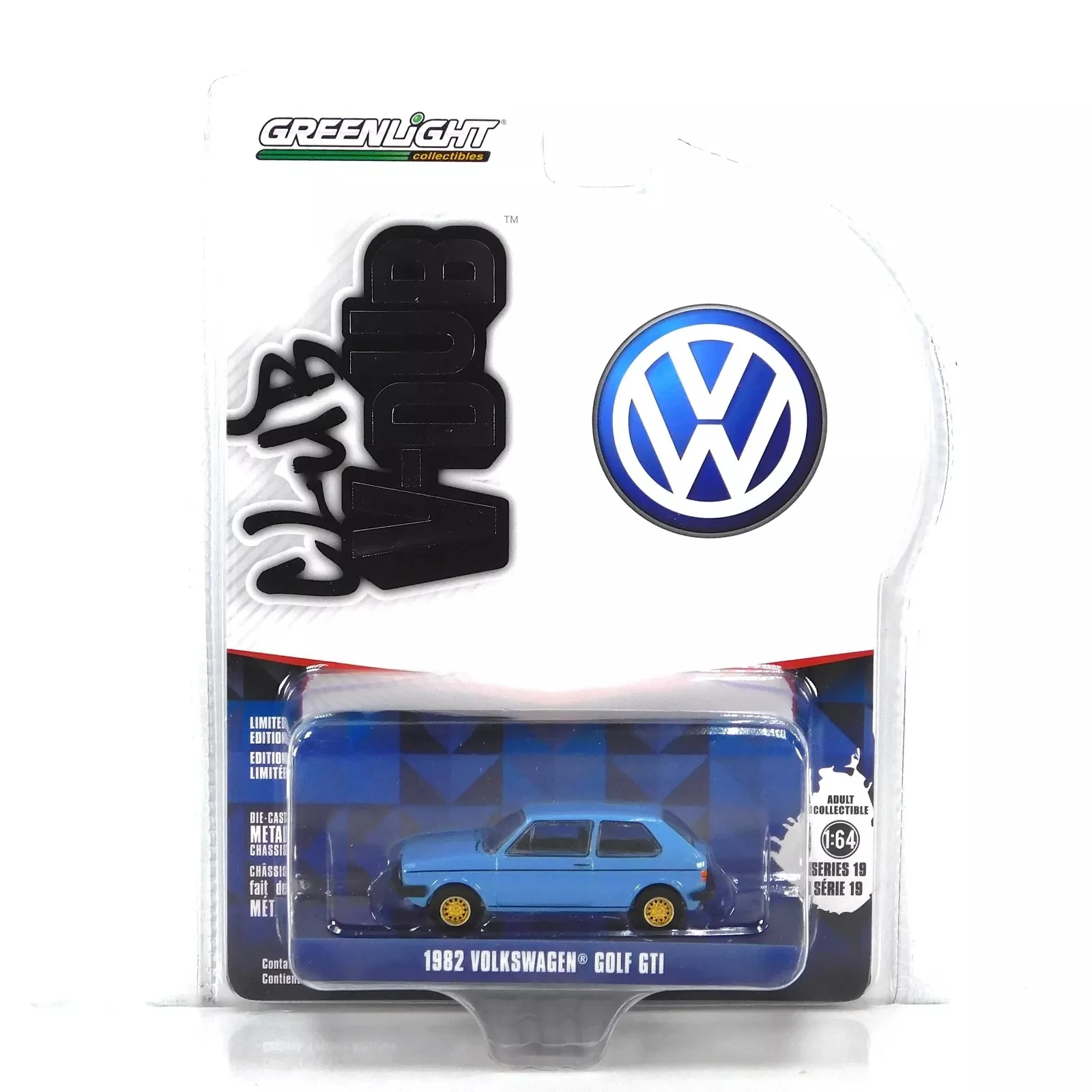 Greenlight 1/64 Club Vee-Dub Series 19- 1982 Volkswagen Golf– Monaco Blue 36100-F
