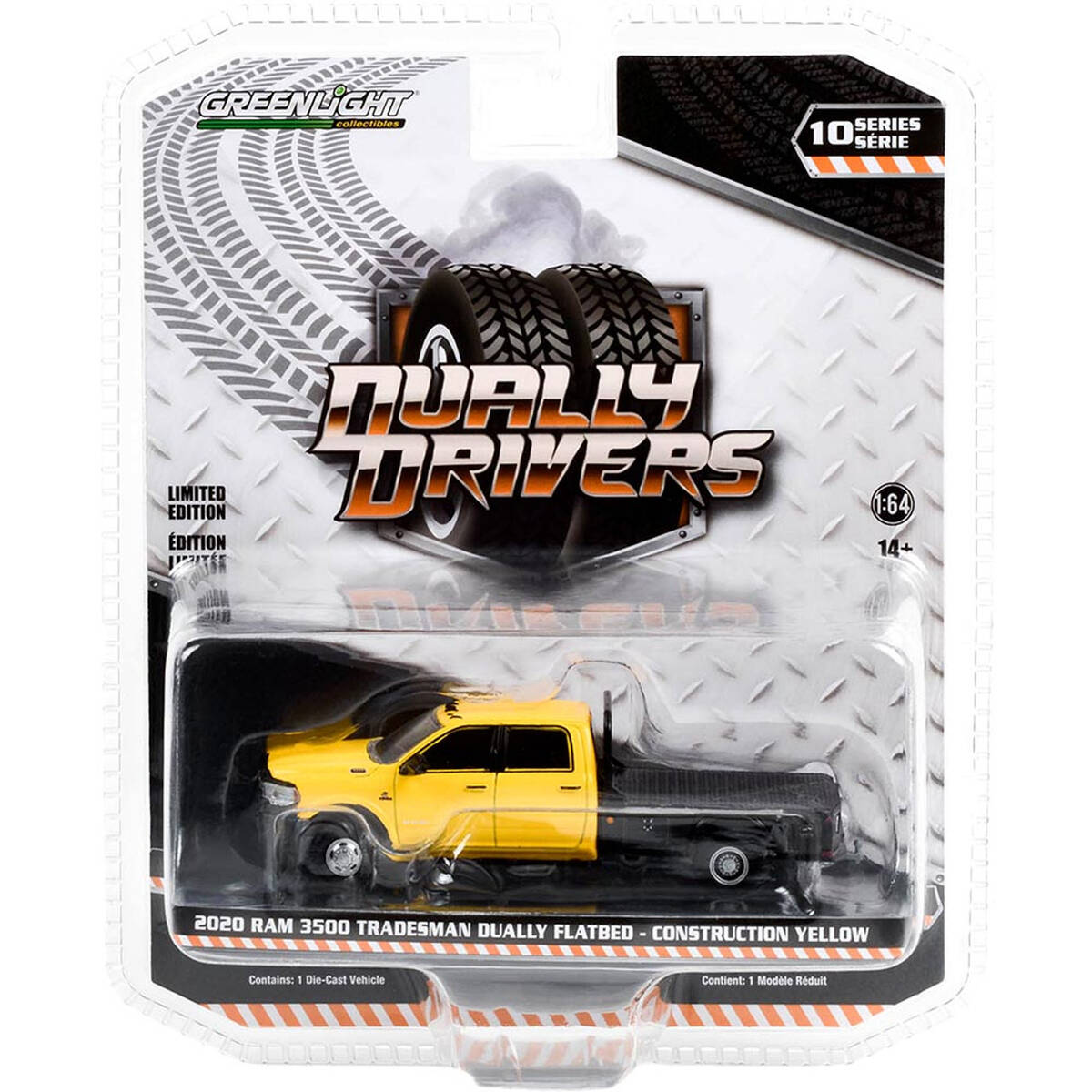 Greenlight 1:64 Dually Drivers Series 10- 2020 Ram 3500 Tradesman Dually Flatbed in Construction Yellow 46100-F