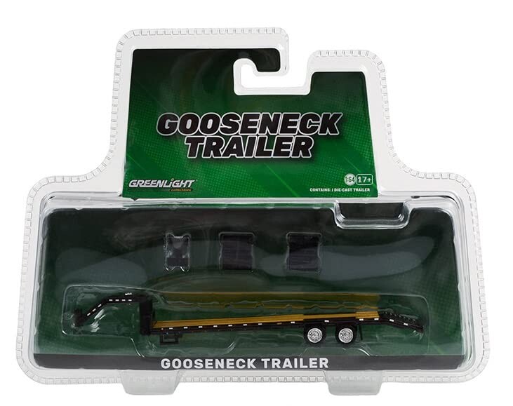 Greenlight 1/64 Gooseneck Trailer - Black with Red and White Conspicuity Stripes 30390 - Thumbnail