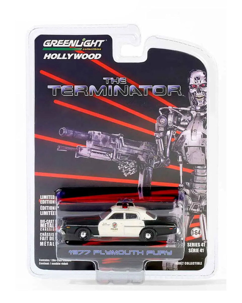 Greenlight 1/64 Hollywood Series 41- 1977 Plymouth Fury Metropolitan Police - The Terminator (1984) 62020-A - Thumbnail