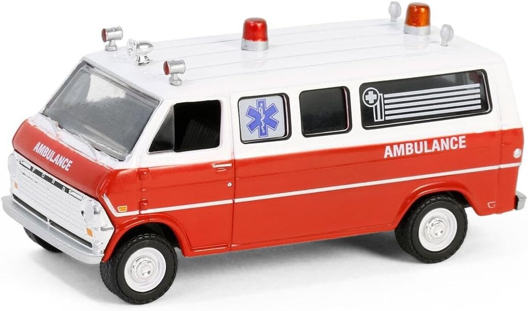 Greenlight 1/64 Hollywood Series 42- 1970 Ford Club Wagon Ambulance - Airplane! (1980) 62030-B - Thumbnail