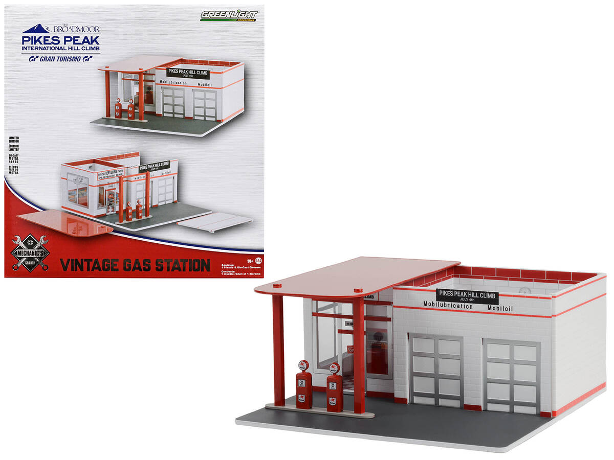 Greenlight 1/64 Mechanic's Corner Series 10 - Vintage Gas Station - Pikes Peak Hill Climb Official Refueling Station Solid Pack 57102