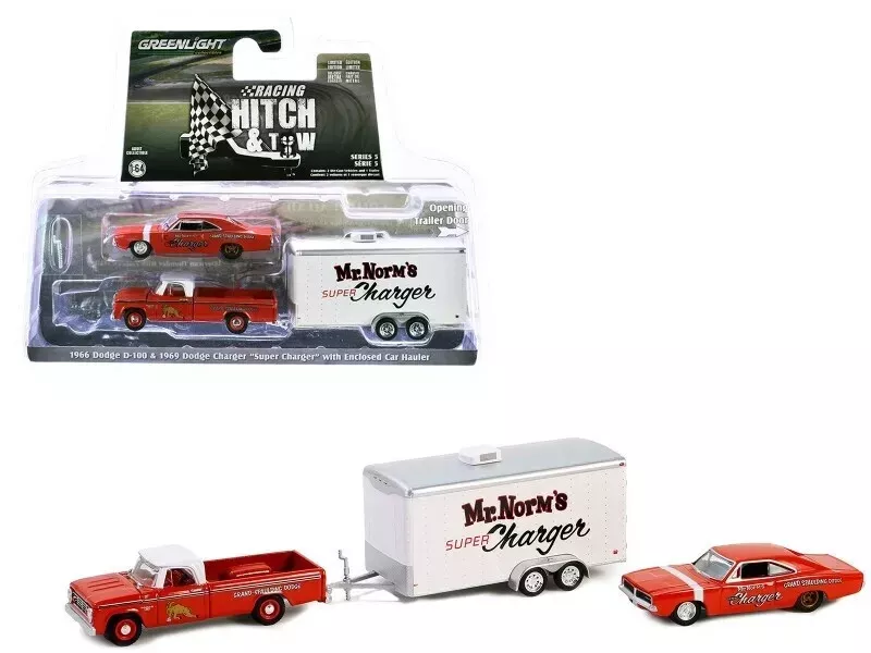 Greenlight 1/64 Racing Hitch & Tow Series 5 - Mr. Norms - 1966 Dodge D-100 and 1969 Dodge Charger 