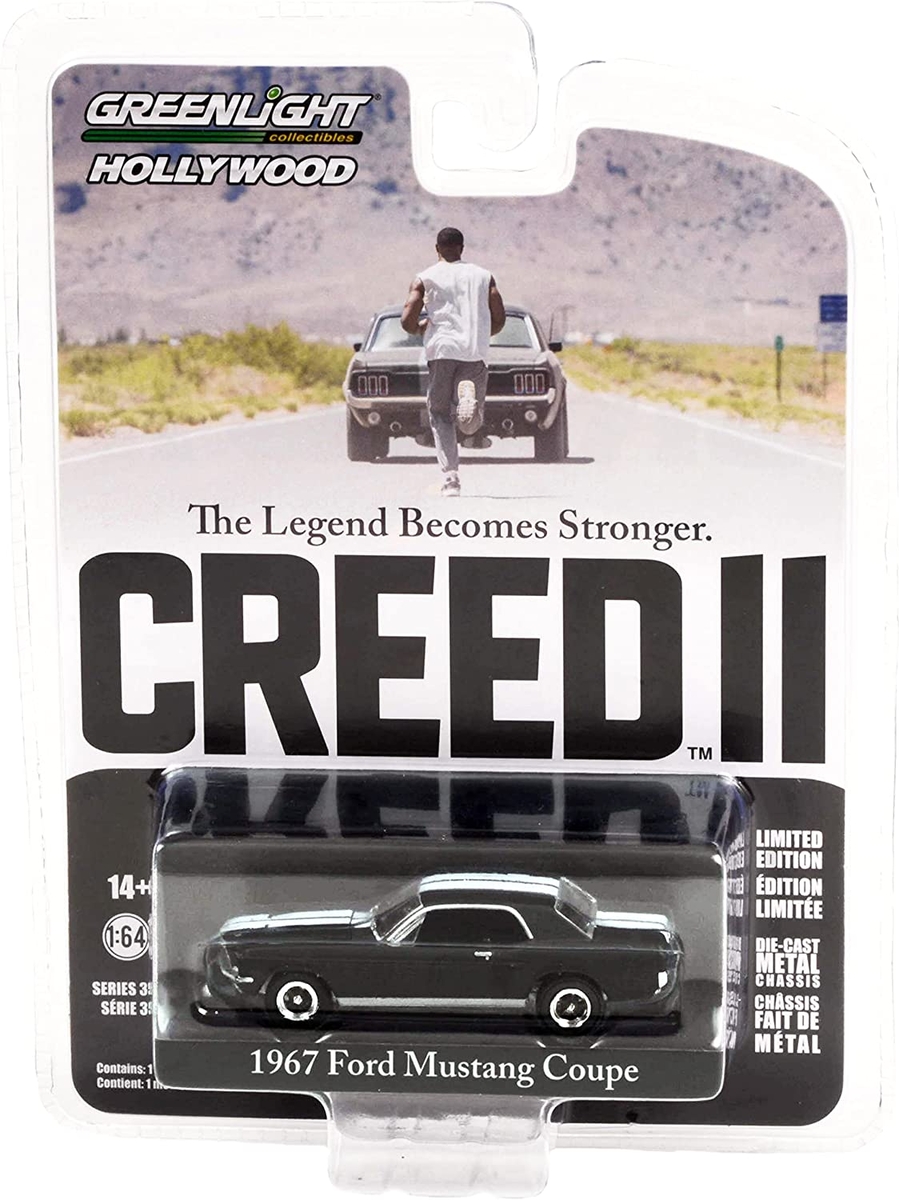 Greenlight 1:64 Hollywood Series 35 Adonis Creed's 1967 Ford Mustang Coupe in Black with White Stripes - Creed II (2018) 44950-F - Thumbnail