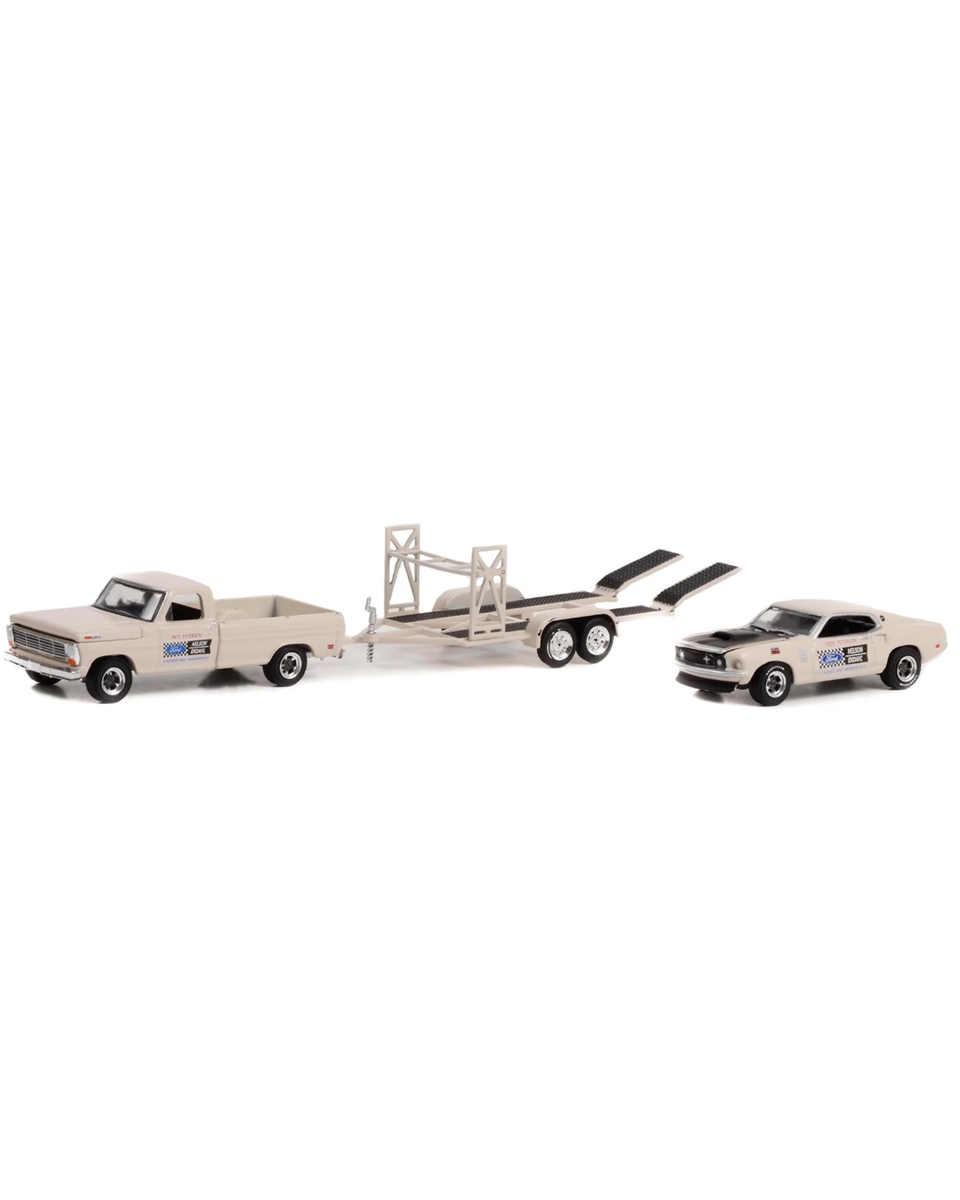Greenlight Racing Hitch & Tow Series 4 - 1969 Ford and 1969 Ford Mustang Boss 429 - Nelson Ekdahl Ford on Tandem Car Trailer Solid Pack 31140-B - Thumbnail