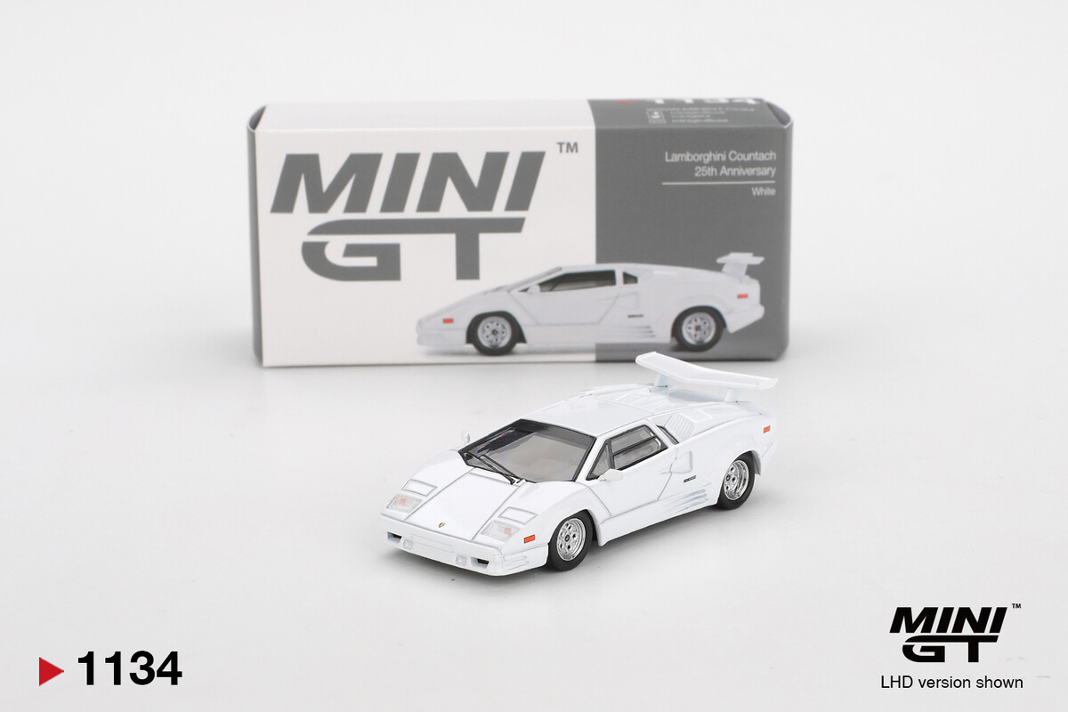 Mini GT 1/64 Lamborghini Countach 25th Anniversary White MGT01134 - Thumbnail