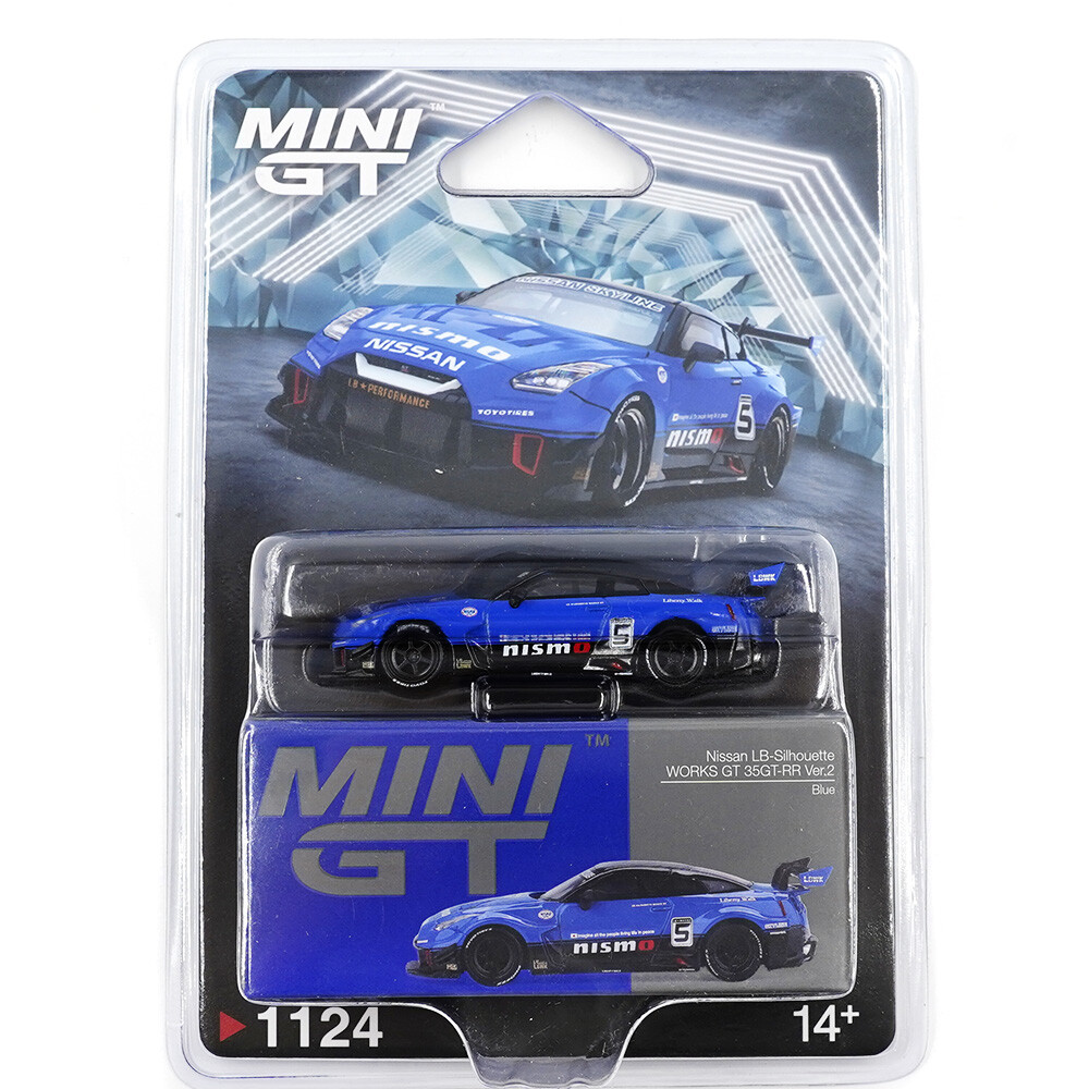 Mini GT 1/64 LB-Silhouette WORKS GT NISSAN 35GT-RR Ver.2 Blue - Blister Paket MGT01124-BL - Thumbnail