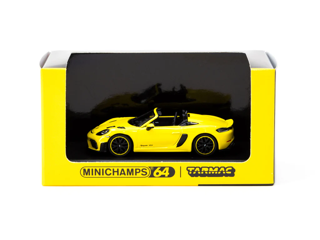 Minichamps X Tarmac Works 1/64 Porsche 718 Spyder RS Racing Yellow - COLLAB64 T64MC-008-RY