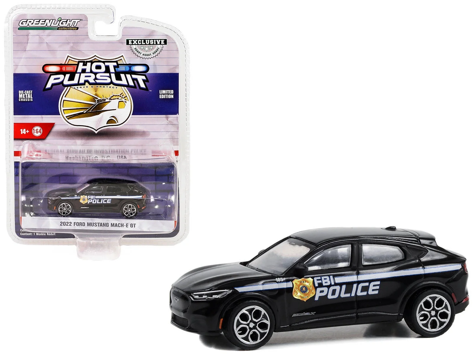 Greenlight 1/64 Hot Pursuit Special Edition - FBI Police 2022 Ford Mustang Mach-E GT Solid Pack 43025-F - Thumbnail