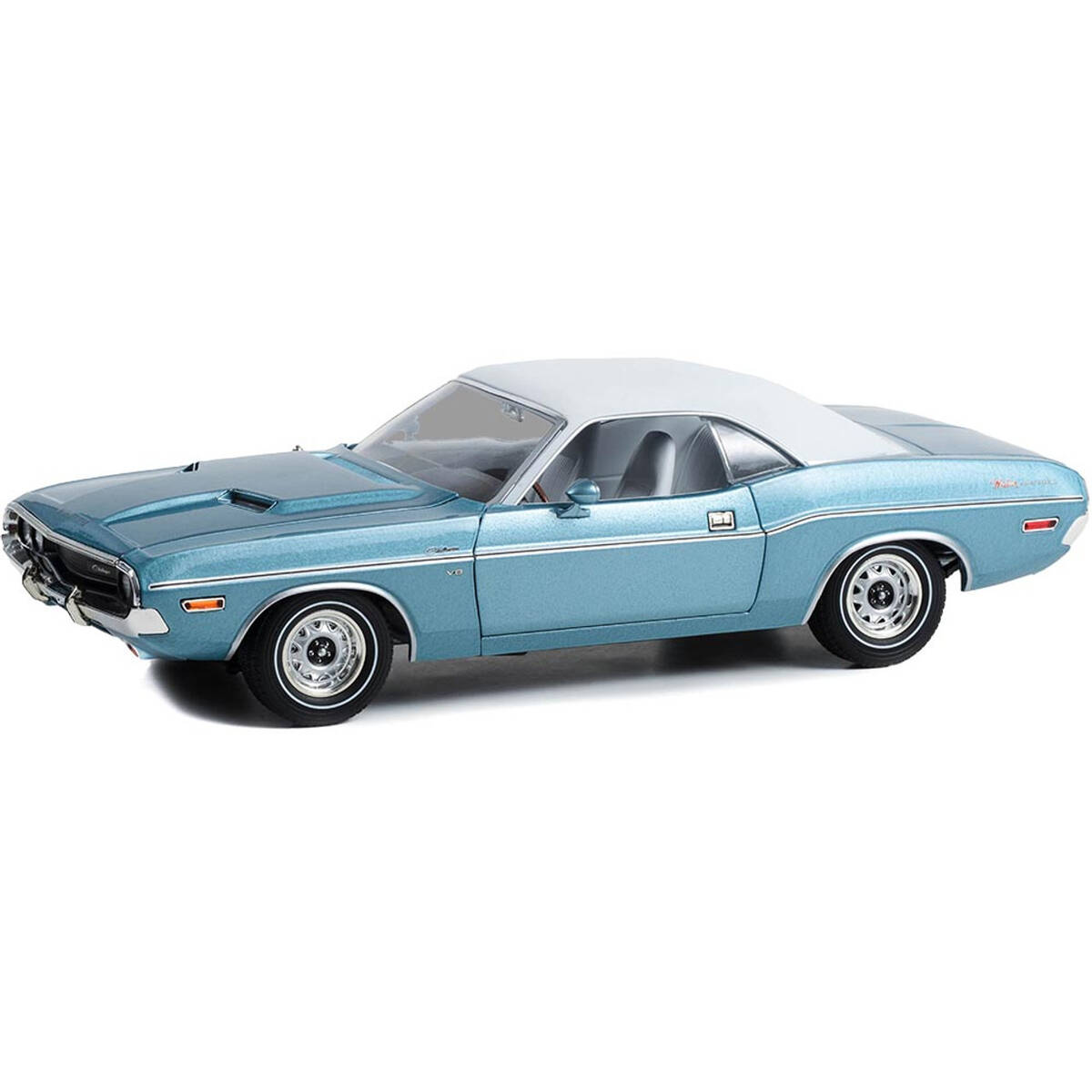 Greenlight 1/18 1970 Dodge Challenger - Western Sport Special - Light Blue Poly with Vinyl Roof and White Interior 13644