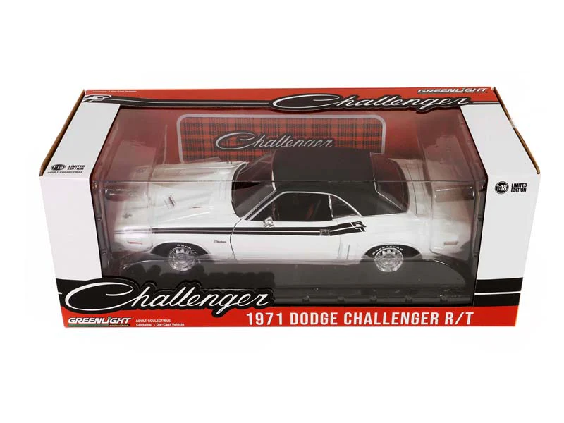 Greenlight 1/18 1971 Dodge Challenger R/T - Bright White with Black Interior and Red Plaid Seats 13668 - Thumbnail