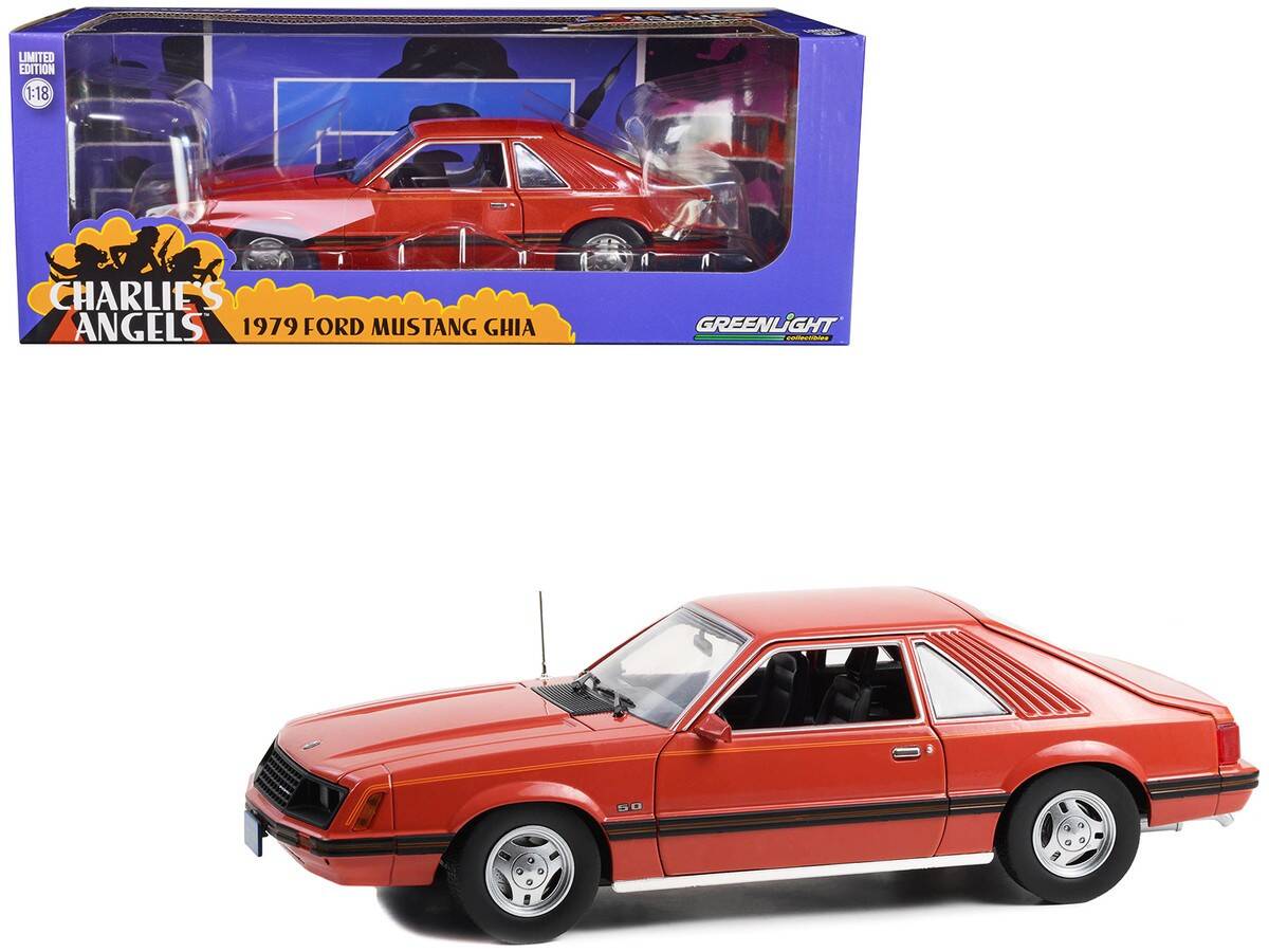 Greenlight 1/18 Charlie's Angels (1976-1981 TV Series) - 1979 Ford Mustang Ghia - Medium Red with Black Stripe Treatment 13601