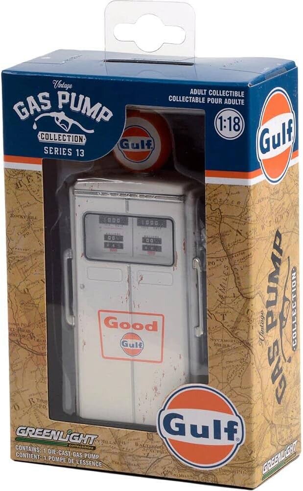 Greenlight 1:18 Vintage Gas Pumps Series 13 - 1954 Tokheim 350 Twin Gas Pump Good Gulf - Gulf Oil (Weathered) Solid Pack 14130-C - Thumbnail