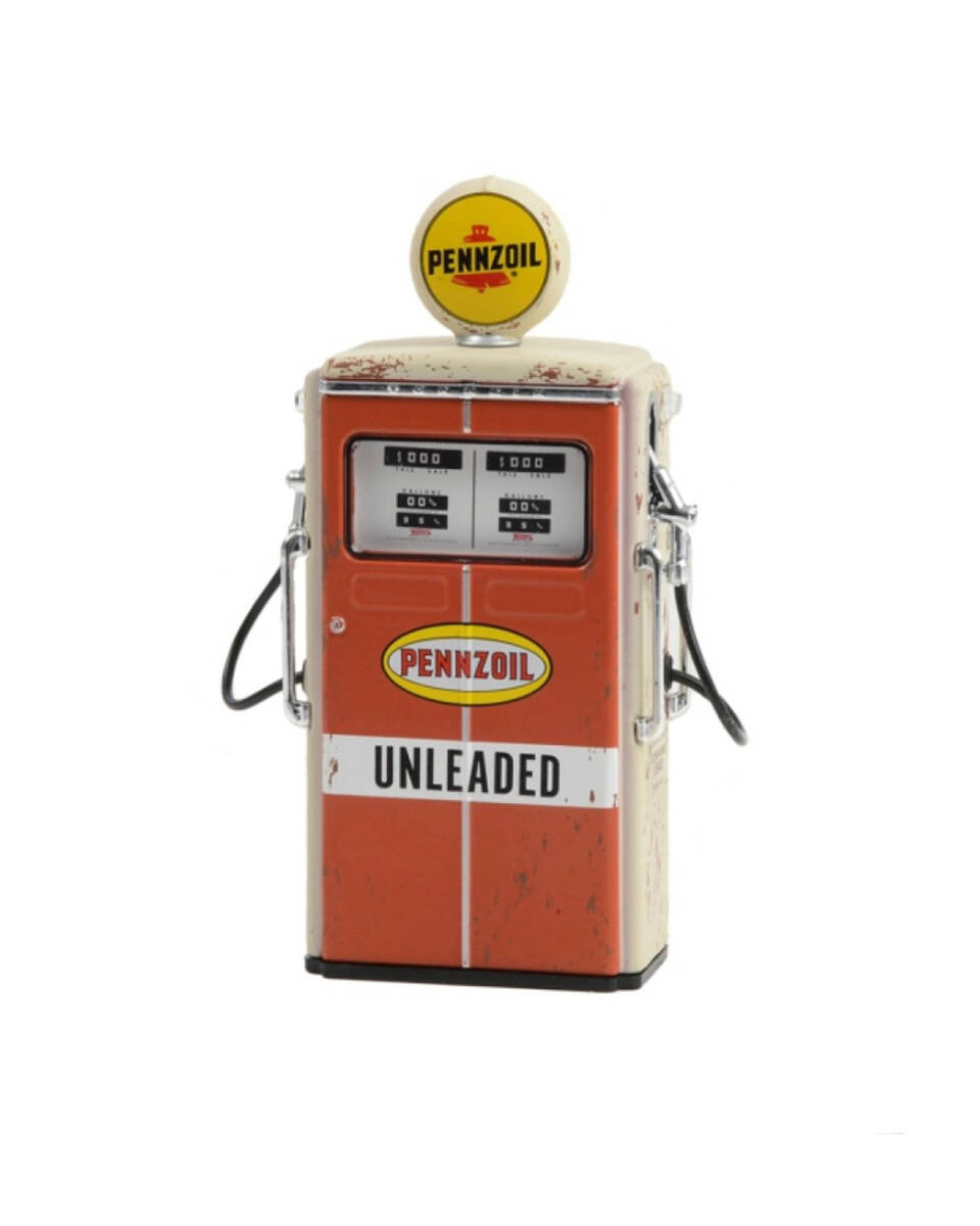 Greenlight 1/18 Vintage Gas Pumps Series 14 - 1954 Tokheim 350 Twin Gas Pump Pennzoil Unleaded (Weathered) Solid Pack 14140-C