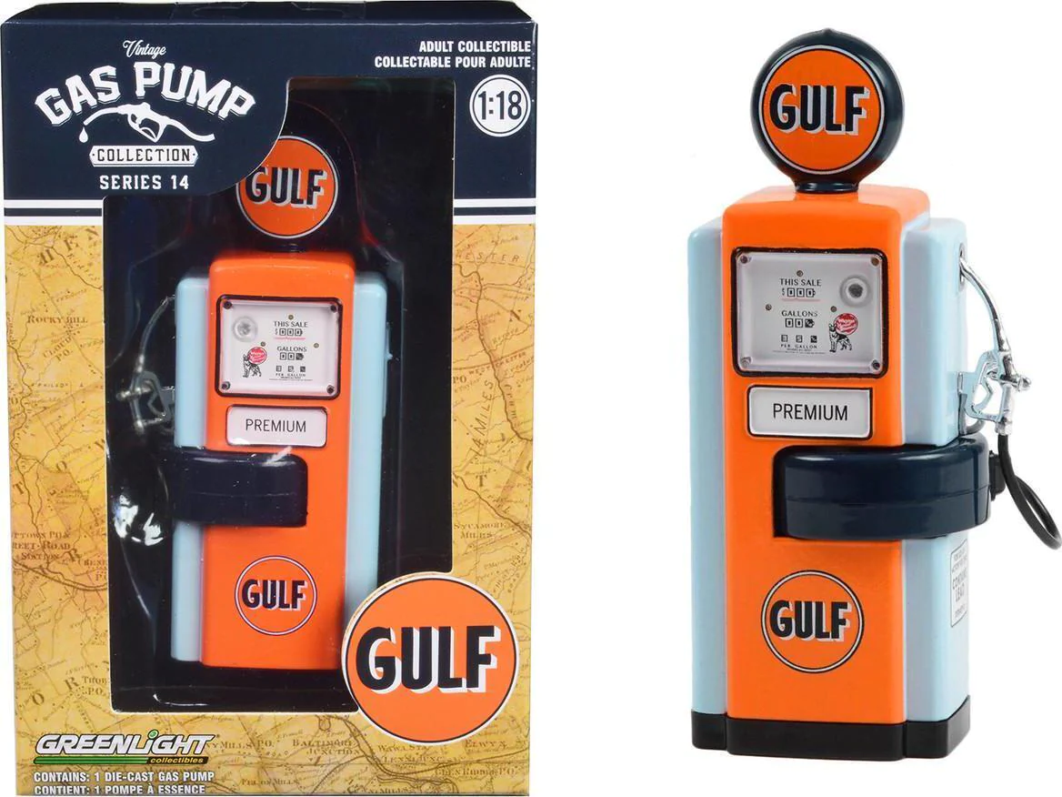 Greenlight 1/18 Vintage Gas Pumps Series 14- Gulf Oil Premium - 1948 Wayne 100-A Gas Pump 14140-A - Thumbnail