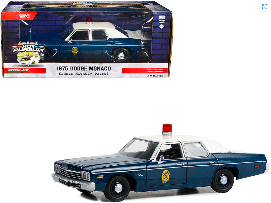 Greenlight 1/24 Hot Pursuit Series 7 - Kansas Highway Patrol - 1975 Dodge Monaco 85570-B - Thumbnail