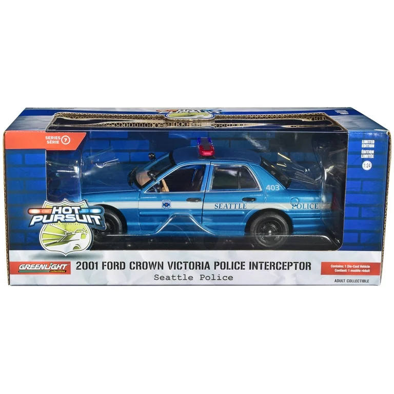 Greenlight 1/24 Hot Pursuit Series 7 -Seattle Police - Seattle, Washington - 2001 Ford Crown Victoria Police Interceptor 85570-A