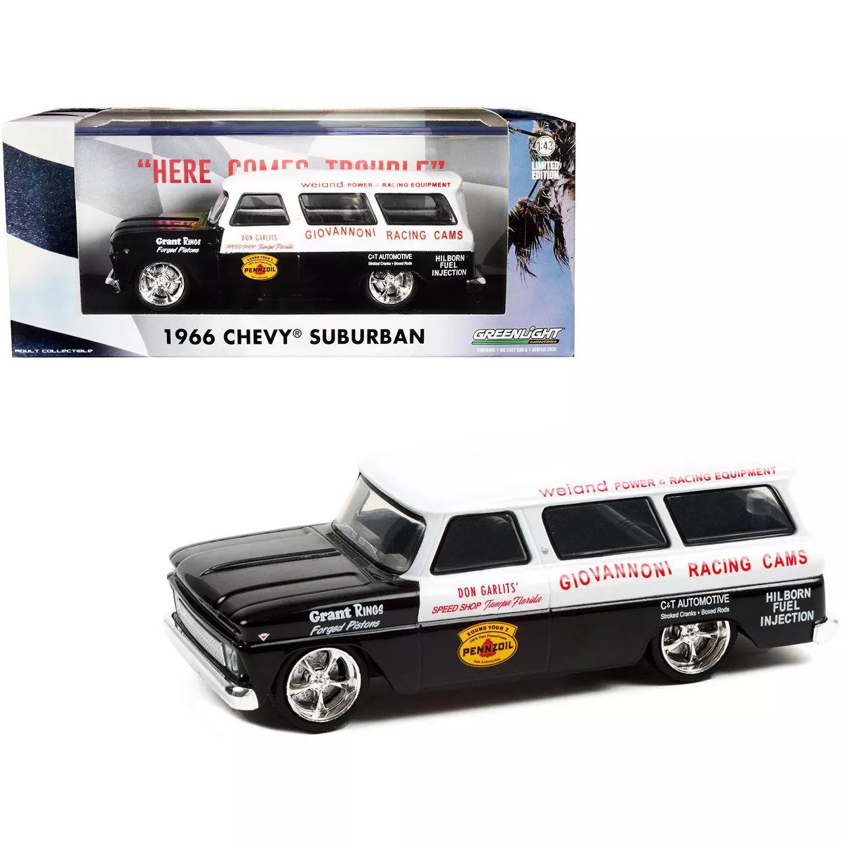 Greenlight 1:43 1966 Chevy Suburban - Don Garlits’ Speed Shop Tampa Florida 86347 - Thumbnail