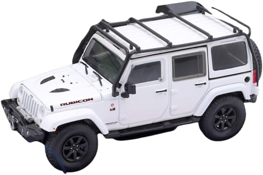 Greenlight 1:43 2014 Jeep Wrangler Unlimited Rubicon X with Off-Road Parts - Jeep Official Badge of Honor - The Rubicon Trail, Lake Tahoe, California - Bright White 86197 - Thumbnail