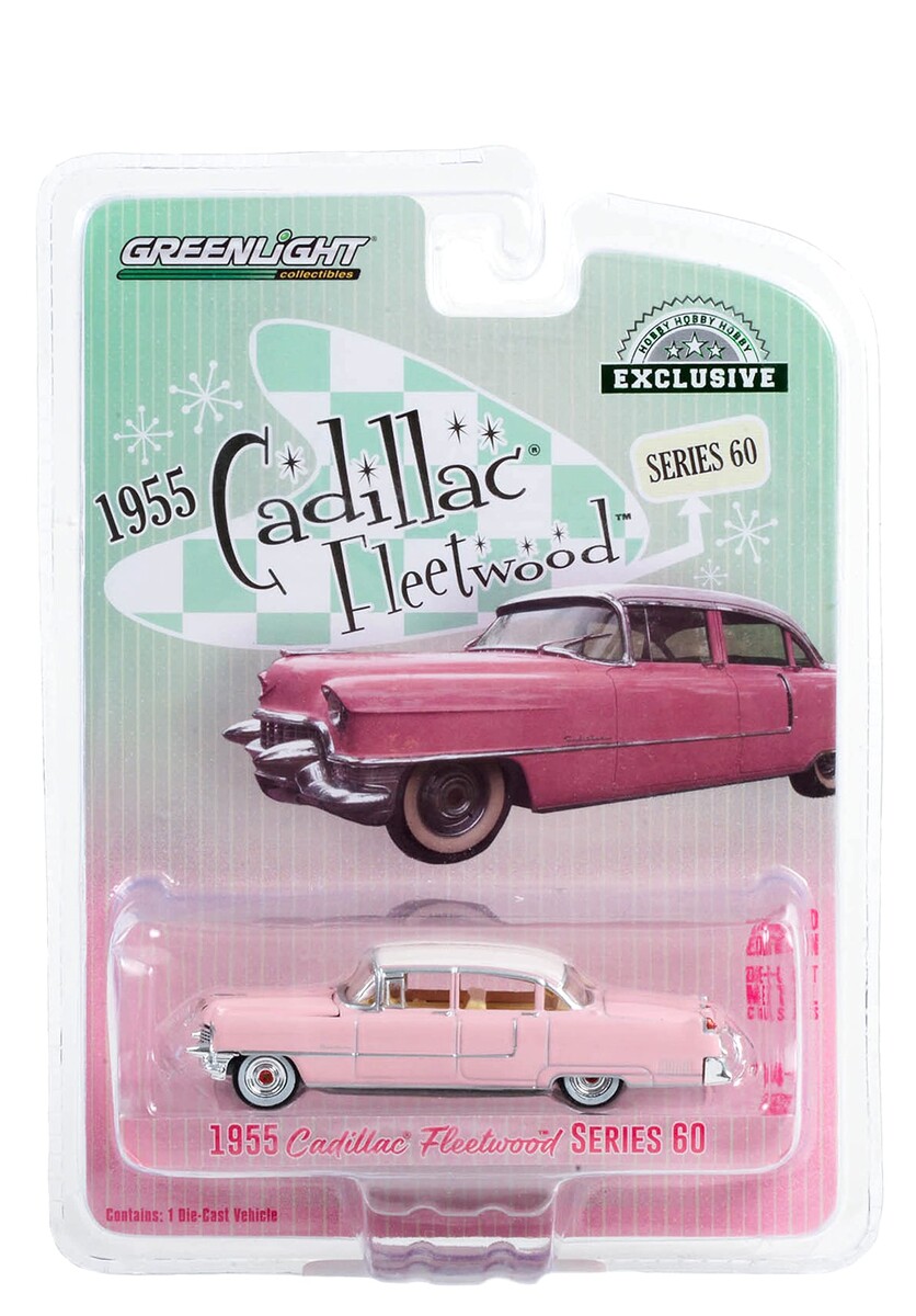 Greenlight 1/64 1955 Cadillac Fleetwood Series 60 - Pink with White Roof 30396 - Thumbnail