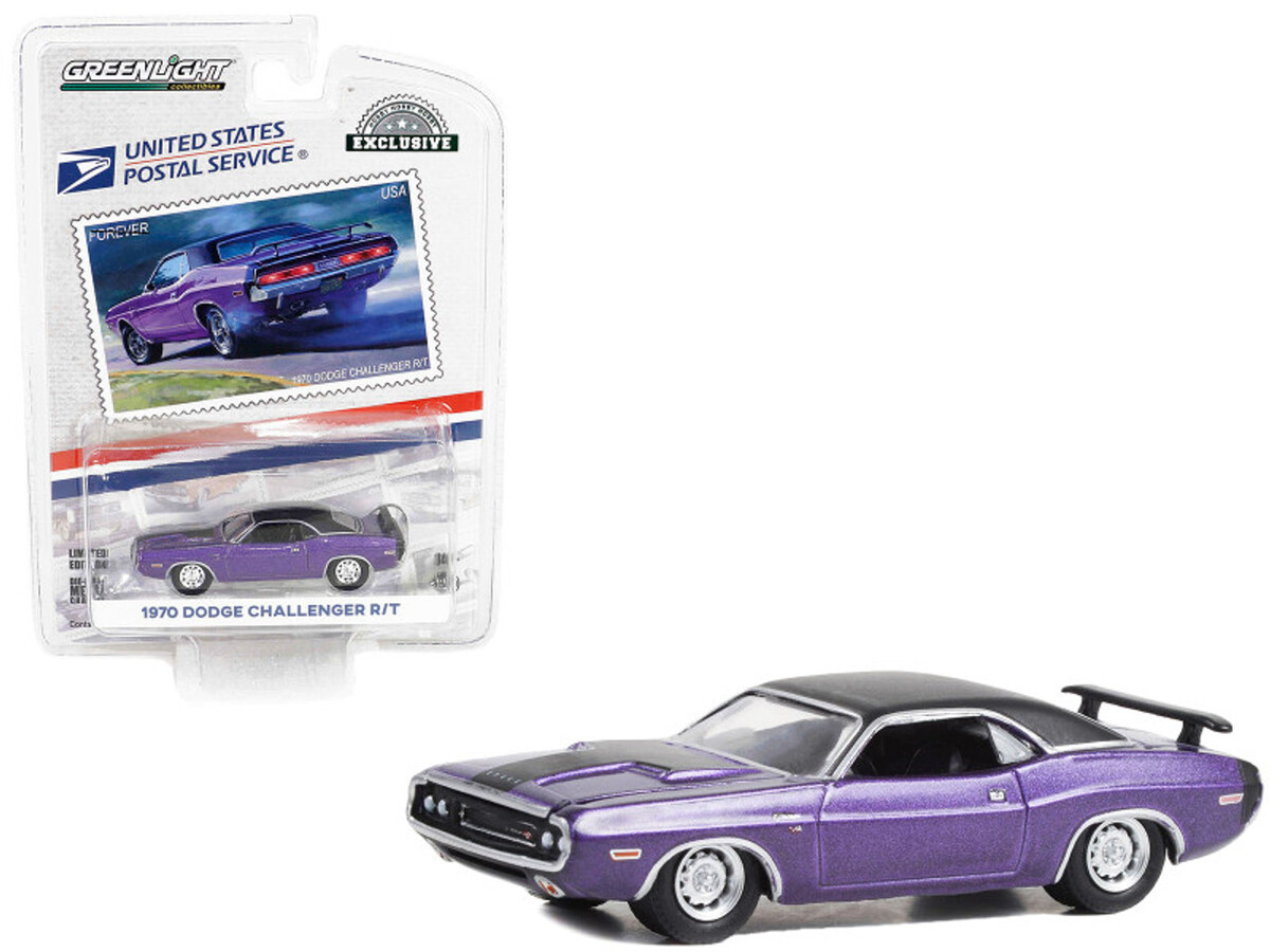 Greenlight 1/64 1970 Dodge Challenger R/T - United States Postal Service (USPS): 2022 Pony Car Stamp Collection by Artist Tom Fritz 30374 - Thumbnail