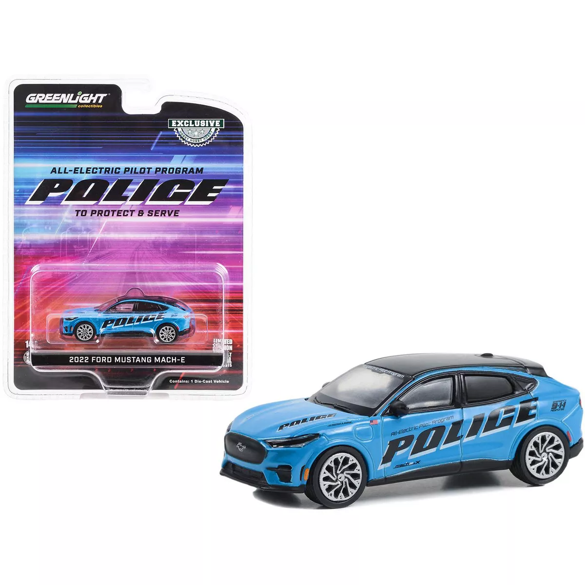 Greenlight 1/64 2022 Ford Mustang Mach-E Police GT Performance Edition - All-Electric Pilot Program Pilot Vehicle 30429 - Thumbnail