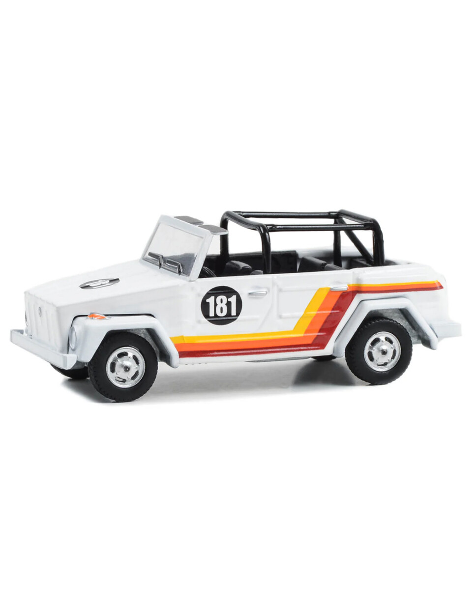 Greenlight 1/64 All-Terrain Series 15- 1974 Volkswagen Thing (Type 181) #181 - White with Red, Orange and Yellow Stripes 35270-C - Thumbnail