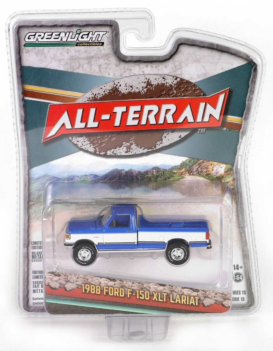 Greenlight 1/64 All-Terrain Series 15- 1988 Ford F-150 XLT Lariat - Two-Tone Blue and White 35270-D - Thumbnail