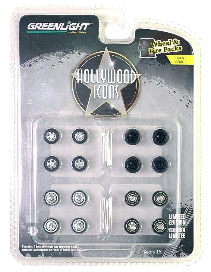 Greenlight 1/64 Auto Body Shop - Wheel & Tire Packs Series 8 - Hollywood Icons #2 Solid Pack 16190-C - Thumbnail