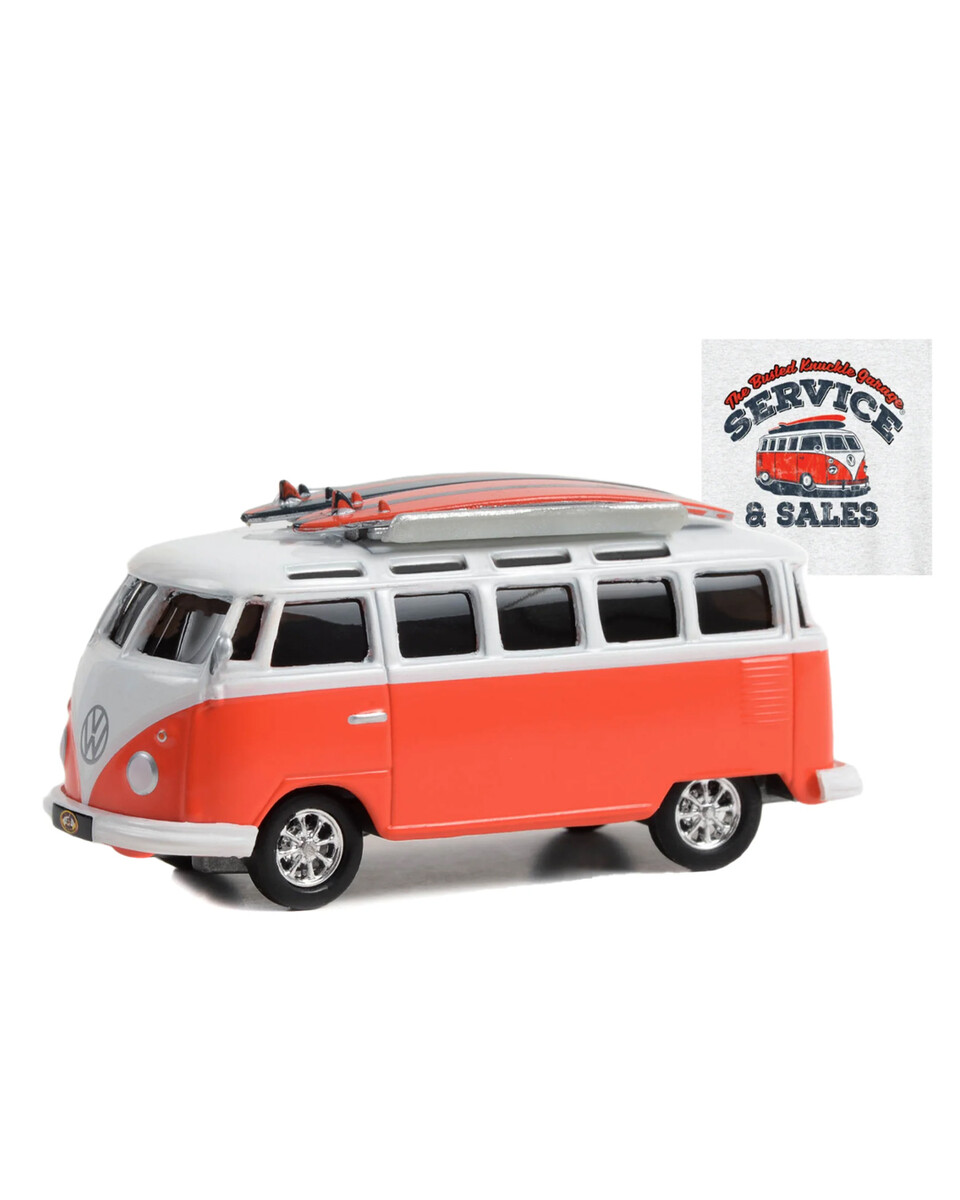 Greenlight 1/64 Busted Knuckle Garage Series 2- 1964 Volkswagen Samba Bus with Surfboards 39120-D - Thumbnail