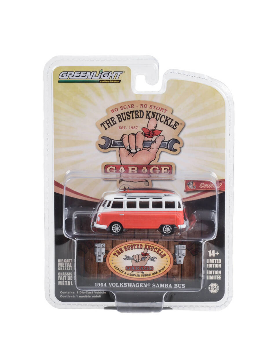 Greenlight 1/64 Busted Knuckle Garage Series 2- 1964 Volkswagen Samba Bus with Surfboards 39120-D