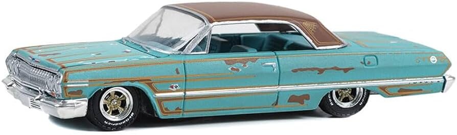 Greenlight 1/64 California Lowriders Series 3 - 1963 Chevrolet Impala - Teal Patina Solid Pack 63040-B - Thumbnail