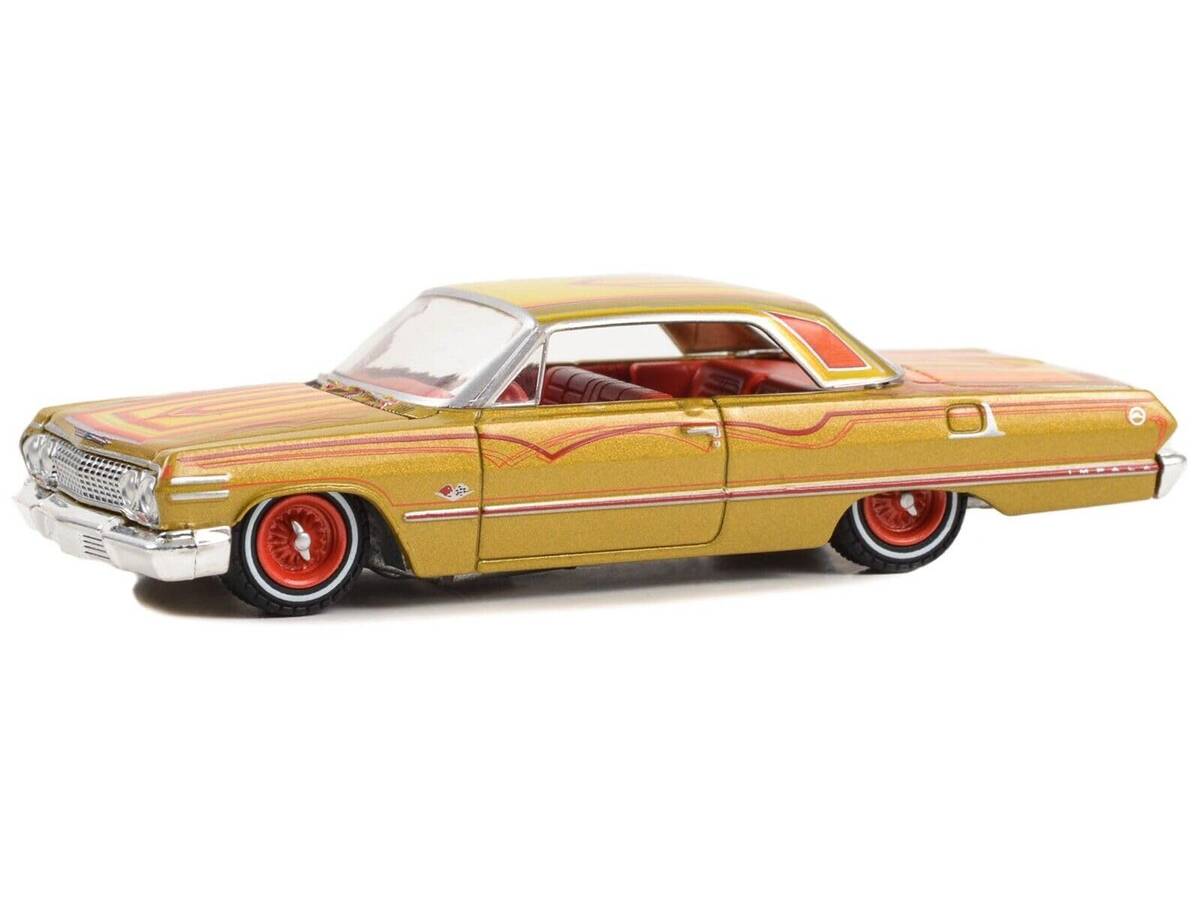 Greenlight 1/64 California Lowriders Series 4- 1963 Chevrolet Impala SS - Gold Metallic and Red 63050-C