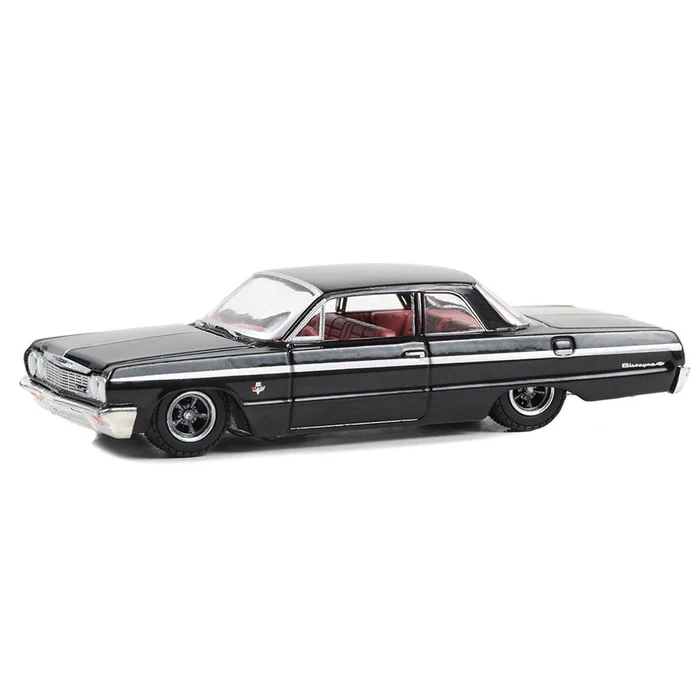 Greenlight 1/64 California Lowriders Series 4- 1964 Chevrolet Biscayne - Black with Red Interior 63050-D - Thumbnail