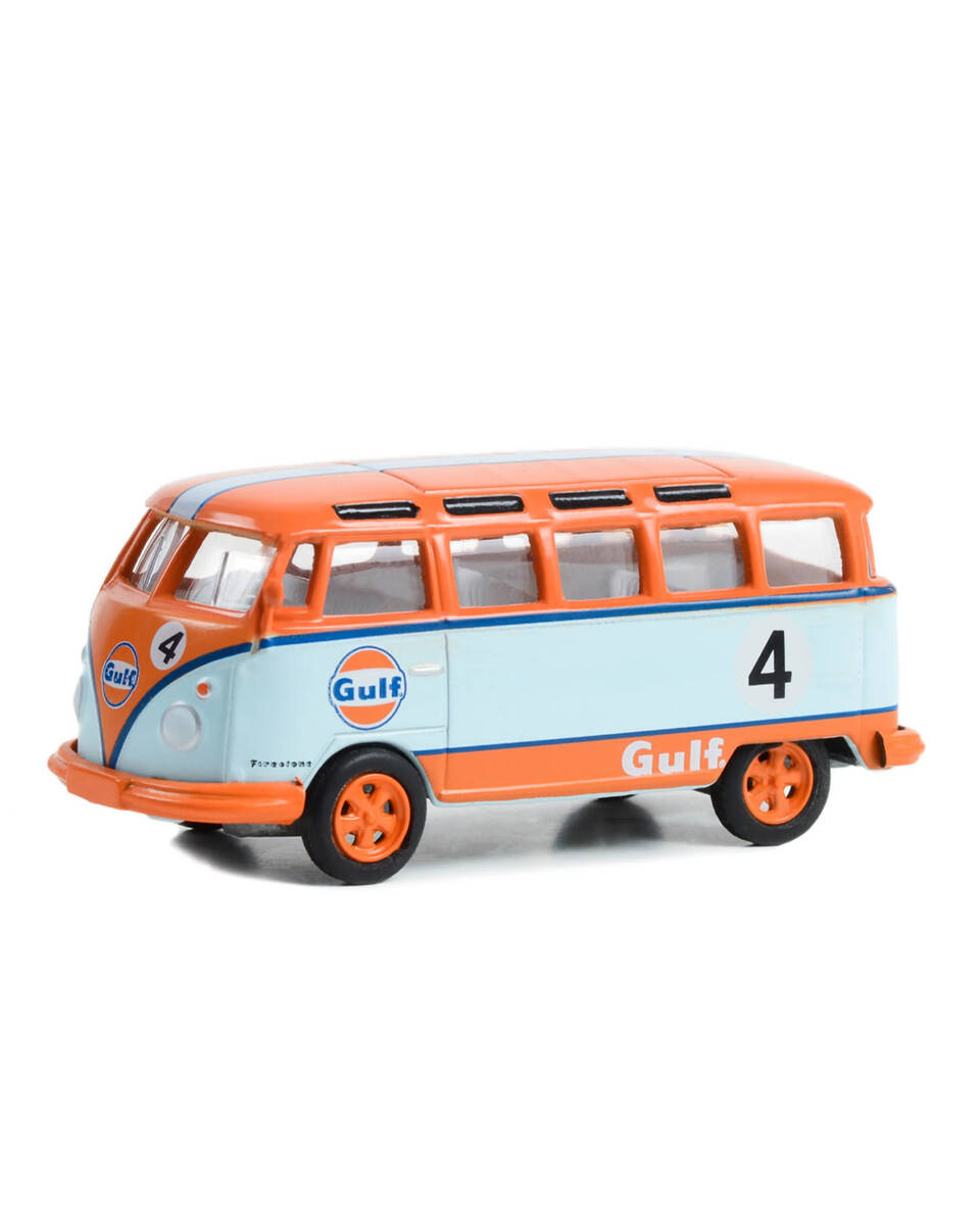 Greenlight 1:64 Club Vee-Dub Series 16 - 1964 Volkswagen Samba Bus - Gulf Oil Racing #4 Solid Pack 36070-B