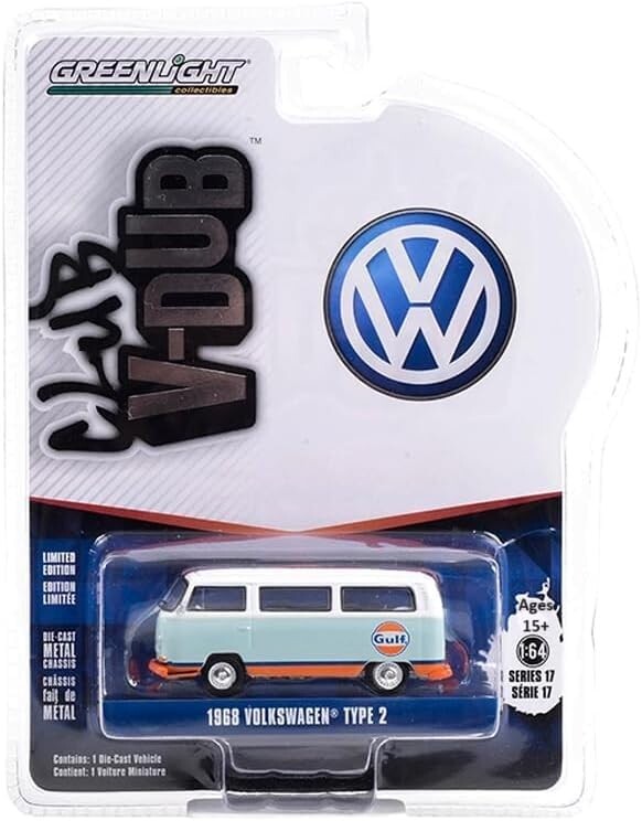 Greenlight 1/64 Club Vee-Dub Series 17 - 1968 Volkswagen Type 2 (T2) - Gulf Oil Solid Pack 36080-C - Thumbnail